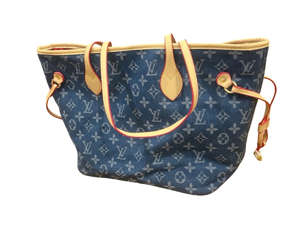 Louis Vuitton Neverfull MM Monogram Denim Tote Blue with Pouch